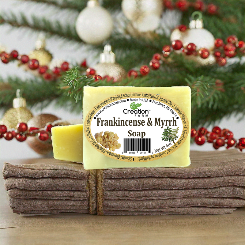 Frankincense & Myrrh Soap Bars, All-Natural Handmade Artisan Soap with Olive, Coconut, Castor, and Palm Oils,- Two 4 oz Bar Pack by Creation Farm