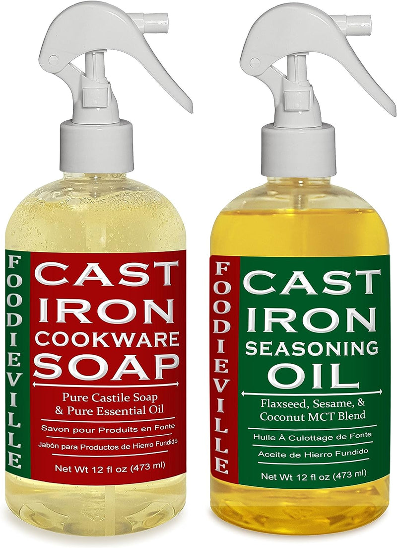 Creation Farm Cast Iron Care Set: Natural Non-Stick Oil & Gentle Soap for Pro Cooking – Perfect for DIY Seasoning, Cleaning, & Maintenance of Skillets, Griddles, Flat Top Grills, and Dutch Ovens