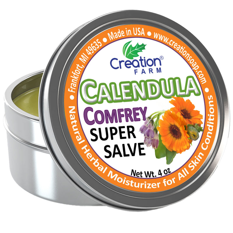 Calendula-Comfrey Super Salve - 3 Pack Large 4 oz Tins - Calndula Consuelda from Creation Farm - Creation Pharm