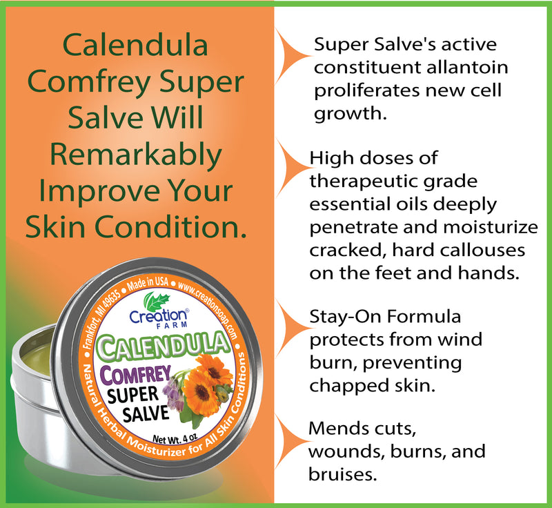 Calendula-Comfrey Salve - Super Salve - Large 4 oz Tin, Super Salve, Herbal Salve