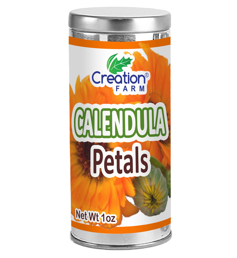 Calendula Flower Petals Dried Herb Tisane 1 oz - Bulk, Cleaned, Convenient Tea Tin Storage Canister - Creation Pharm