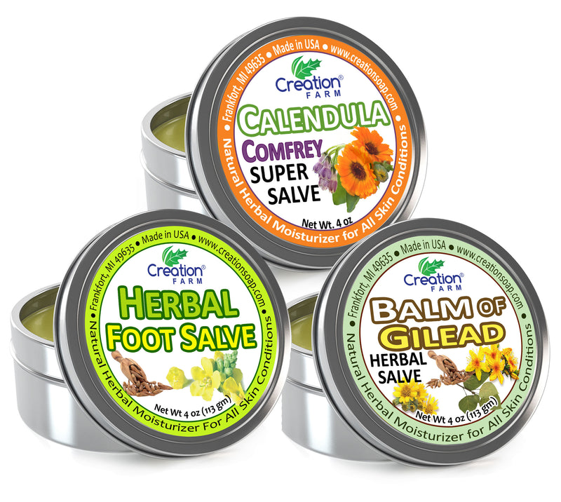Herbal Salves Variety 3-Pack  - 4 oz Tins by Creation Farm - Creation Pharm