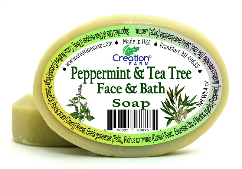 Peppermint & Tea Tree Soap  Teenage Complexion Special Wash, Soothing, Clearing (Two 4 oz Bar Pack) - Creation Pharm